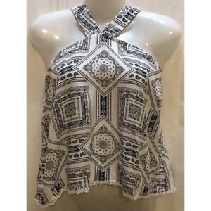 Sadie & Sage Tank Top Women L White V Neck Cami Wide Straps Boho Crochet Hemline